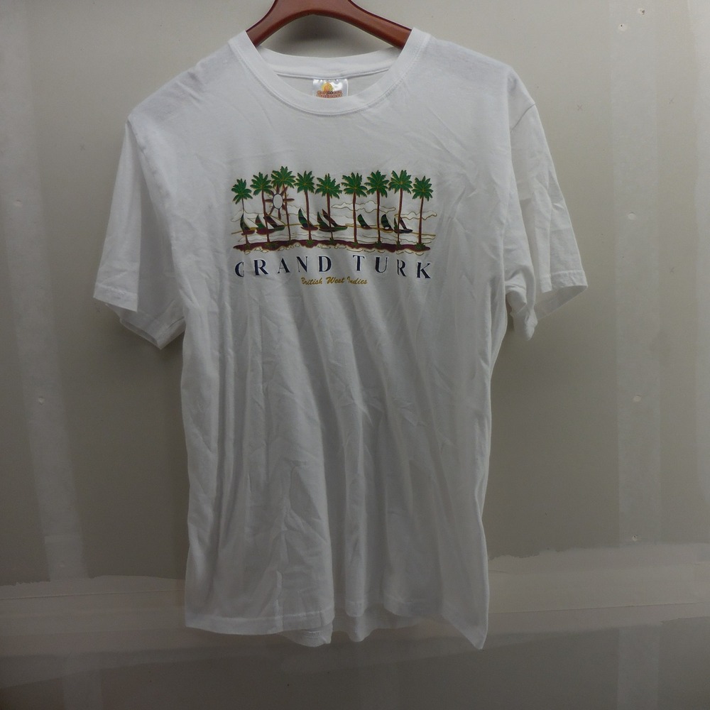 VTG Caribbean Outpost Grand Turk British West Indies White Graphic T-Shirt Large